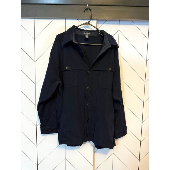 Brandini Men’s XL Wool Midnight Blue Long Sleeve Button Down Shacket Shirt - Picture 1 of 10